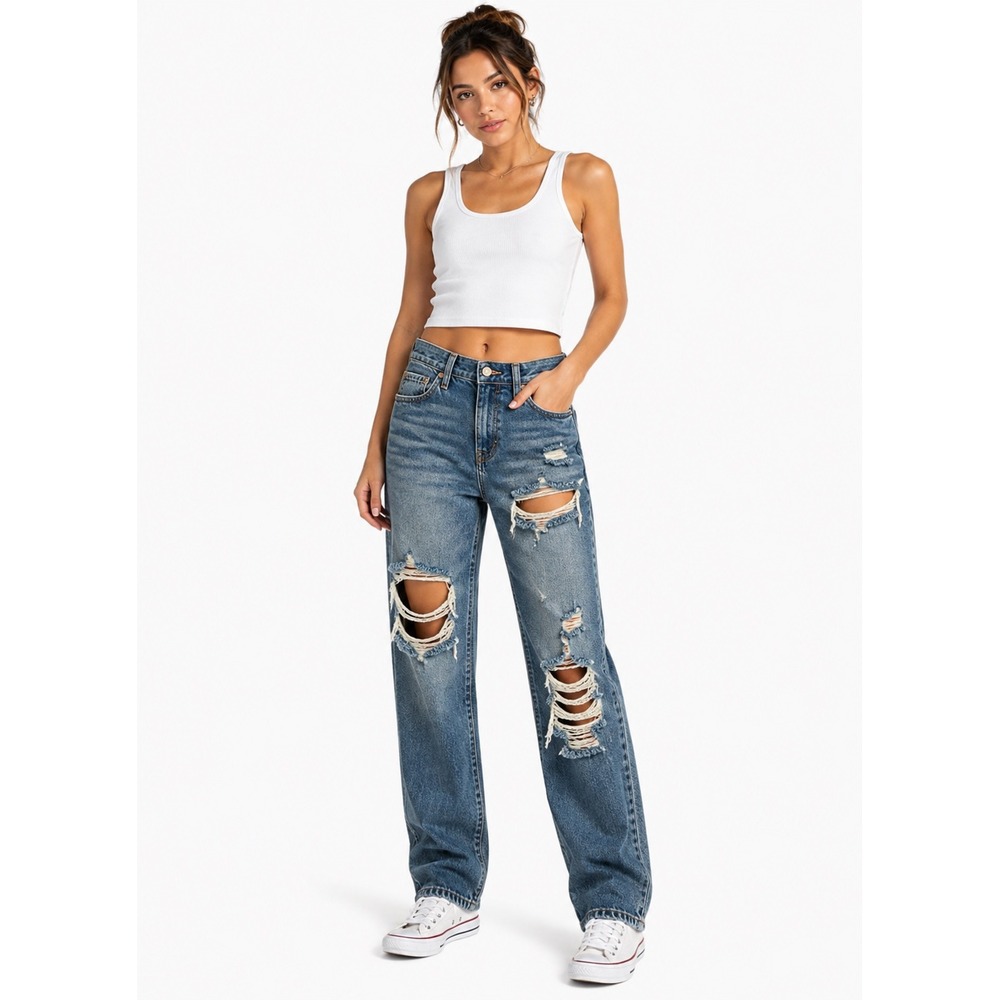Aeropostale 90s Baggy Jeans Womens 000 Reg Blue Distressed‎ Low Rise Retro Denim